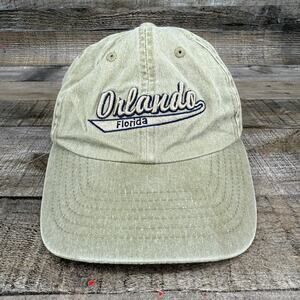 Orlando Florida Denim Hat Embroidered Green Adjustable Cap Faded 90's Style